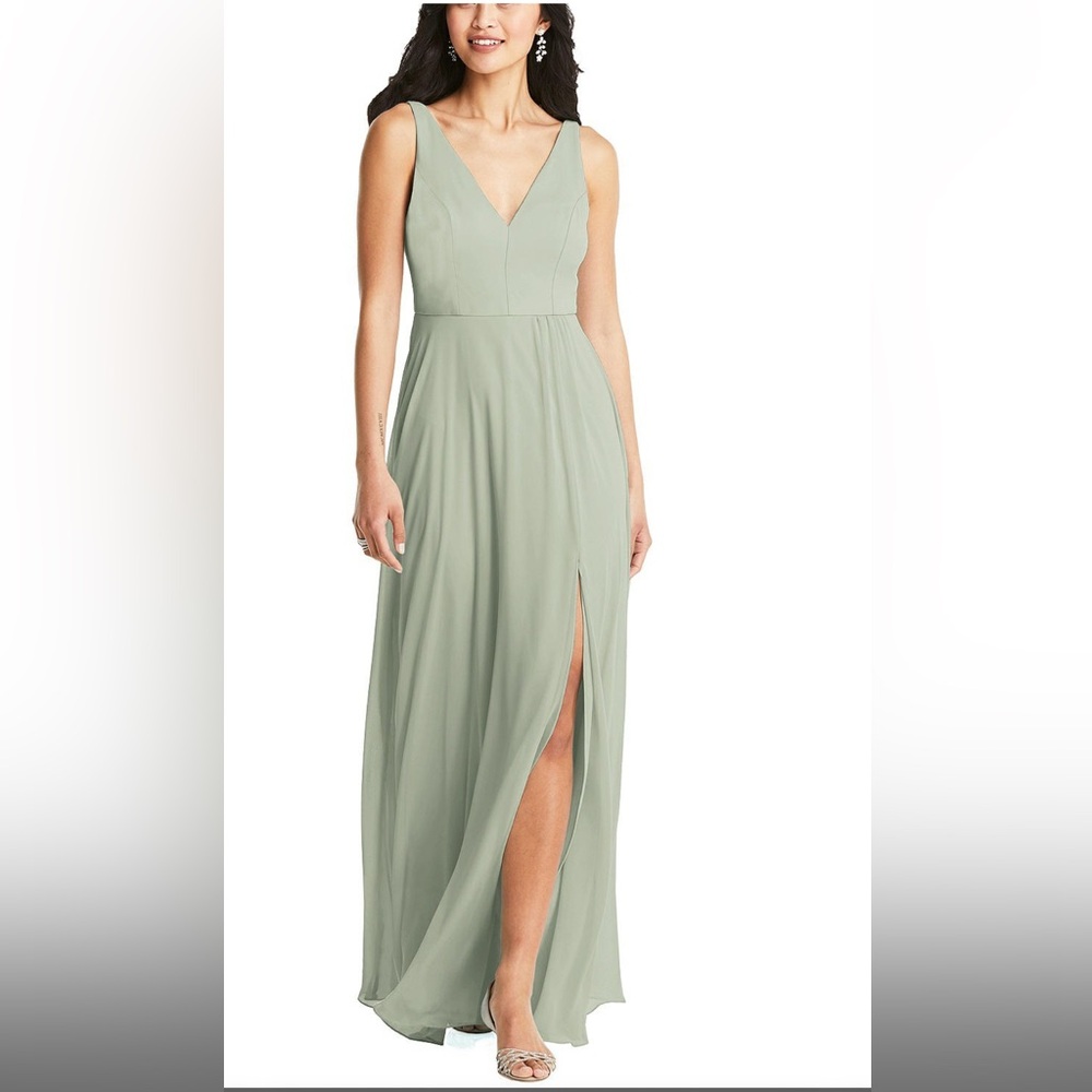 Dessy Collection Sage Green V-Neck Bridesmaid Dress